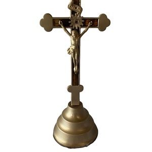 Vintage Religious Metal and Wood Jesus on the Cross Made in Germany